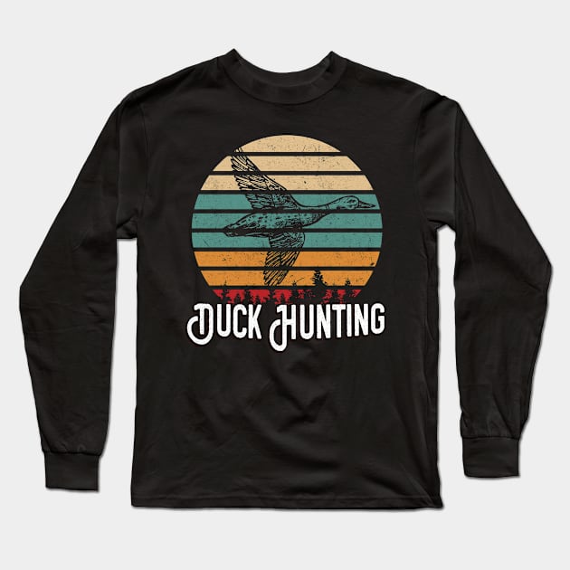 Duck Hunting Retro Bird Hunter Long Sleeve T-Shirt by Foxxy Merch